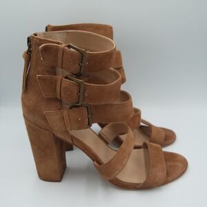 Saks Fifth Avenue Tan Suede Strappy Gladiator Block Heel Sandals Womens 9M